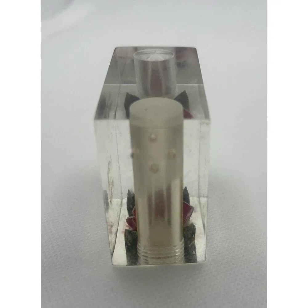 VINTAGE LUCITE HAND CARVED RED ROSE SALT PEPPER SHAKER PAPERWEIGHT